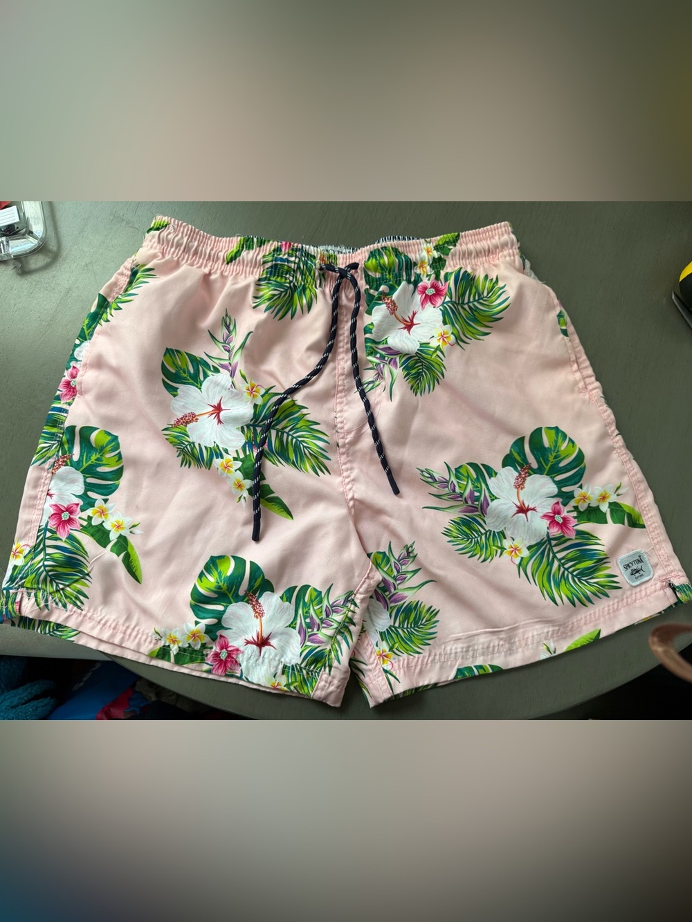 Spicy Tuna Men's Floral Pink Tropical Mesh Lining Swim Trunks Shorts Size XL